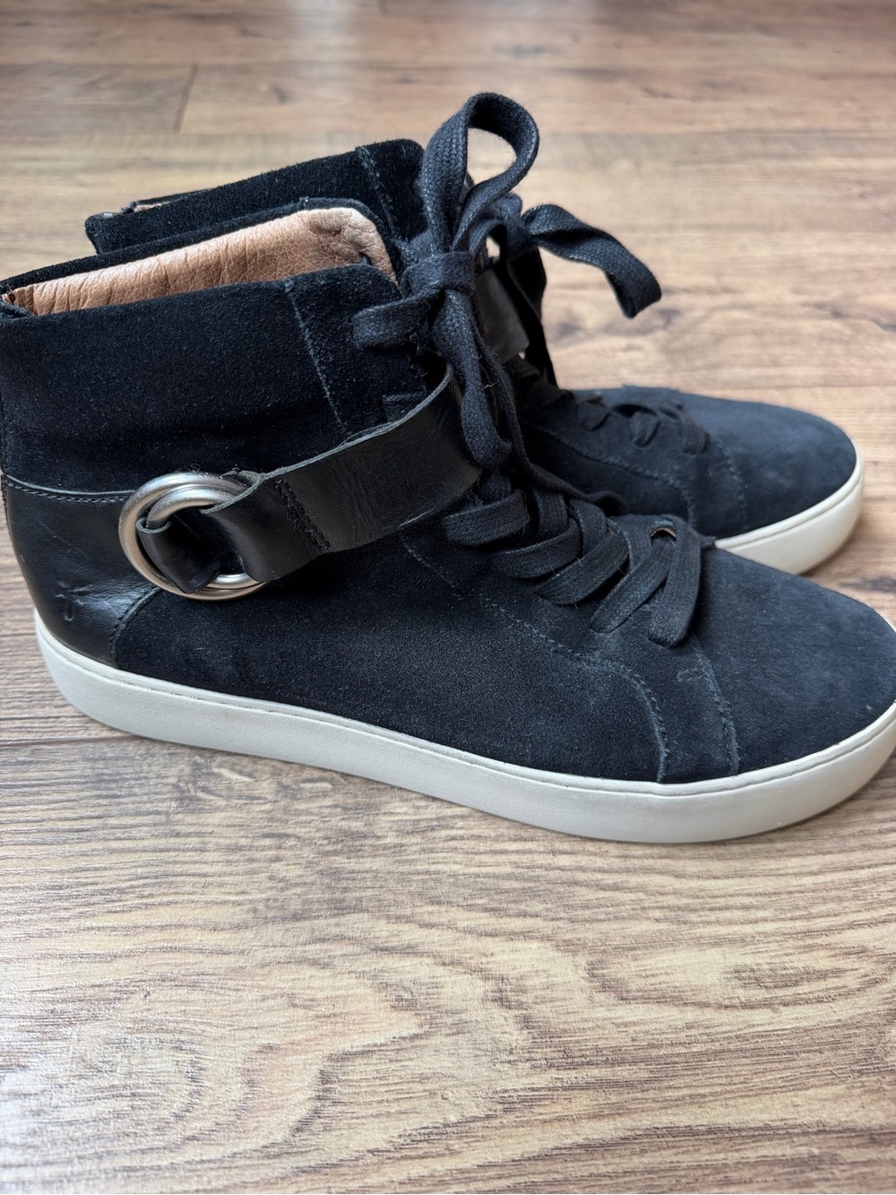 Frye Black Suede Leather High Top Harness Ring Sneakers Sz 9 women’s lace up